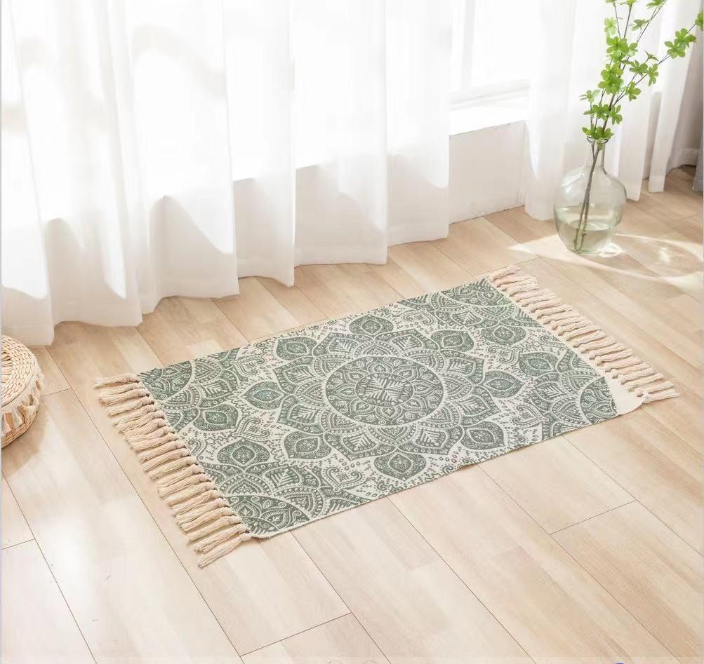 ALFOMBRA PEQUEÑA DE LINO Y ALGODÓN DE ESTILO NÓRDICO Y BOHEMIO 60X90CM - 1