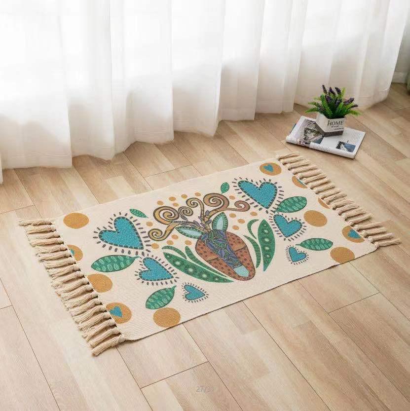 ALFOMBRA PEQUEÑA DE LINO Y ALGODÓN DE ESTILO NÓRDICO Y BOHEMIO 60X90CM - 1