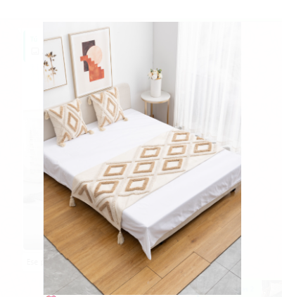 PIECERA BOHO CON BORLAS MÁS DOS FUNDAS DE COJÍN CAMA 2 PLAZAS Y KING 70X210CM - 1