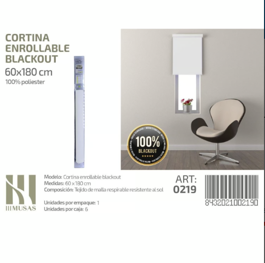 CORTINA ROLLER BLACKOUT 60 CM X 180 CM EN COLOR BLANCO 0219 - 1
