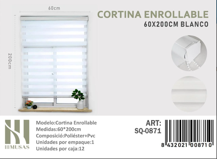 CORTINA ROLLER DUO LISA 60CM X 200CM - 1