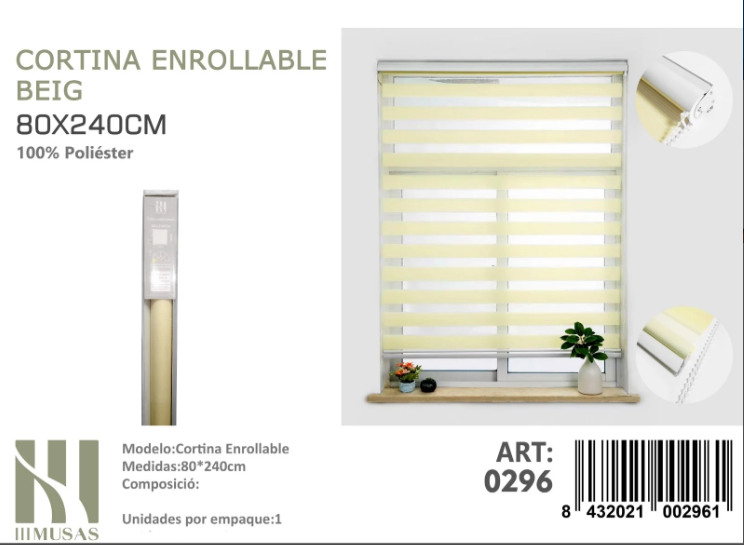 CORTINA ROLLER DUO LISA 80CM X 240CM - 1