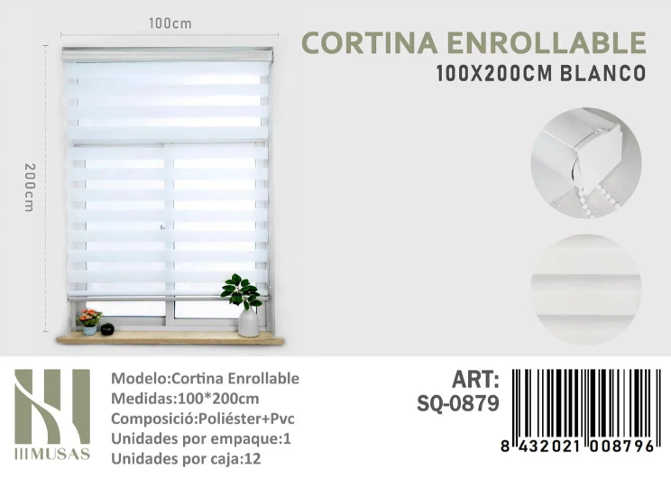 CORTINA ROLLER DUO LISA 100CM X 200CM - 1