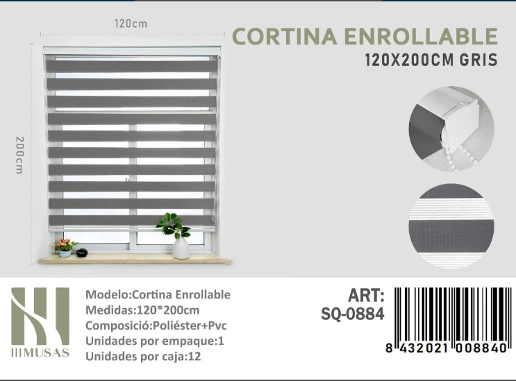 CORTINA ROLLER DUO LISA 120CM X 200CM - 1