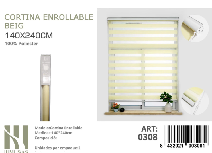 CORTINA ROLLER DUO LISA 140CM X 240CM - 1