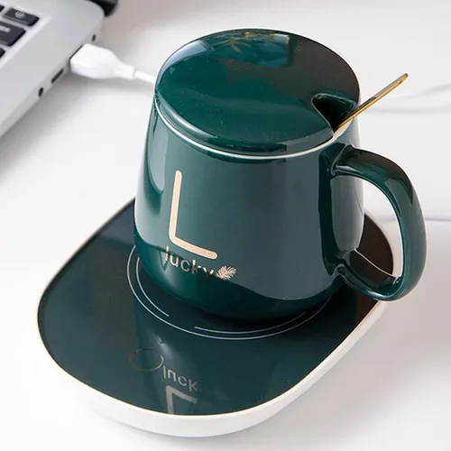 TAZA CERÁMICA CON CALENTADOR ELÉCTRICO Y CUCHARA - 1