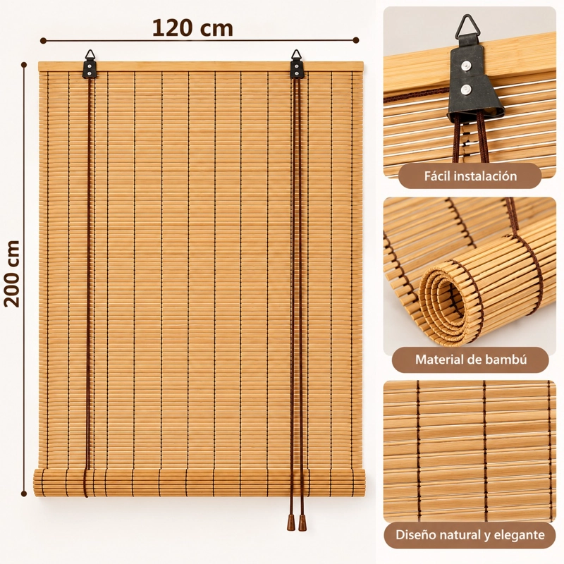 CORTINA PERSIANA ROLLER DE BAMBÚ 120X200 CM - 2