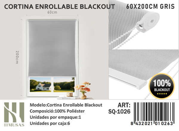 CORTINA ROLLER BLACKOUT 60X200CM - 1