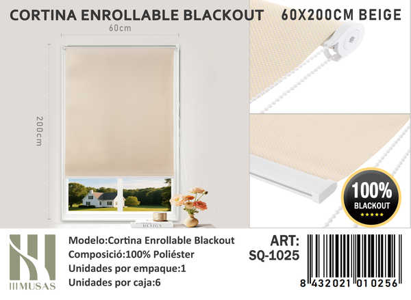 CORTINA ROLLER BLACKOUT 60X200CM - 1