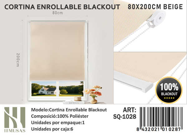 CORTINA ROLLER BLACKOUT 80X200CM - 1