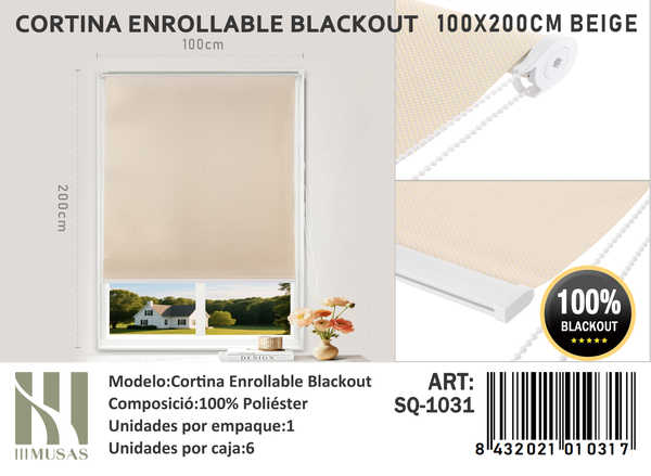 CORTINA ROLLER BLACKOUT 100X200CM - 1