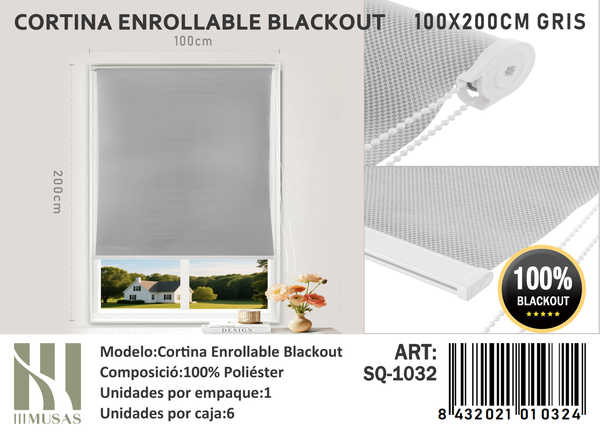 CORTINA ROLLER BLACKOUT 100X200CM - 1