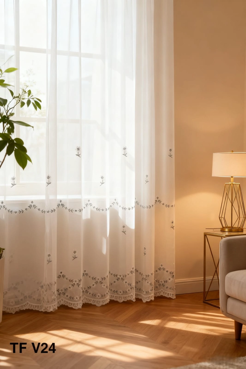 CORTINA VELO VISILLO BORDADO 140 X 230 CM 2 PAÑOS - 1