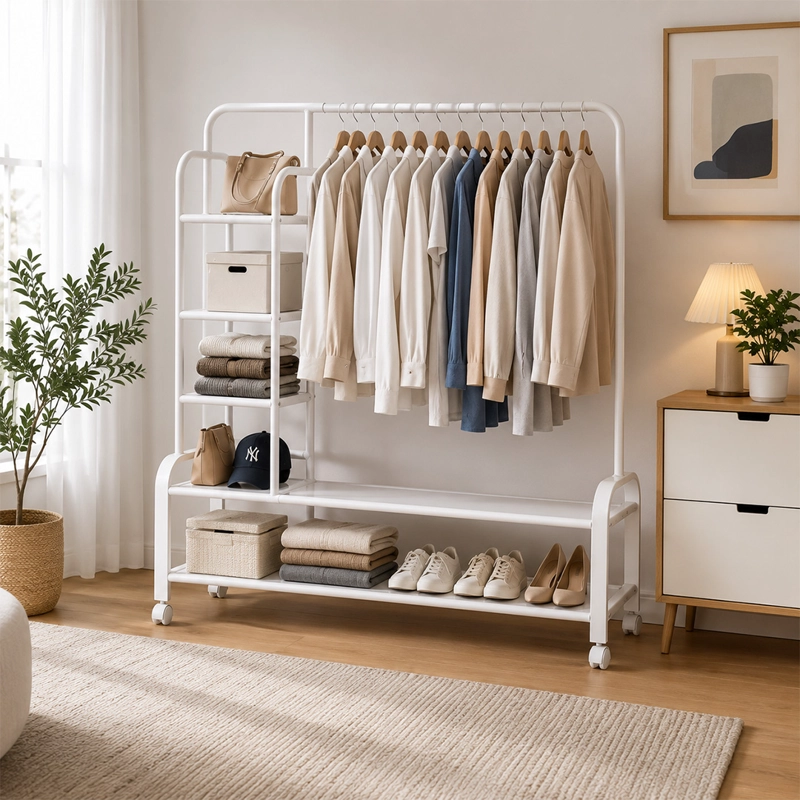 PERCHERO DE FIERRO ORGANIZADOR DE ROPA BLANCO 68KL - 2