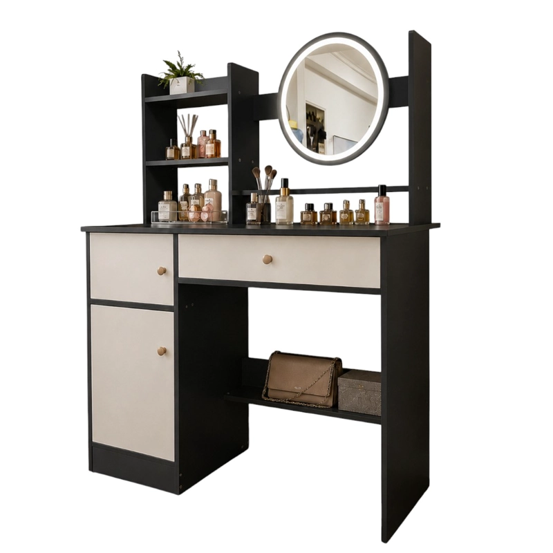 COMODA TOCADOR MODERNO GRIS CON 3 AJUSTES DE BRILLO - 3