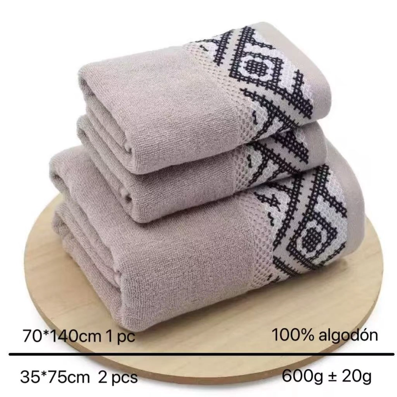 SET DE 3 TOALLAS 100% ALGODON CON DETALLES BORDADOS - 1