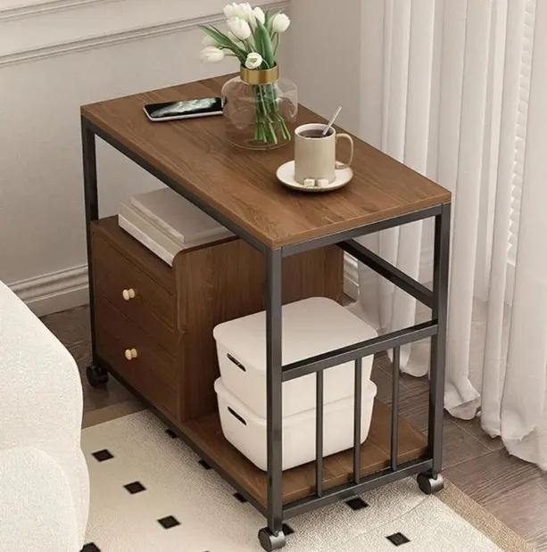 MESA AUXILIAR CON CAJONES MUEBLE MULTIUSO MARRON - 1