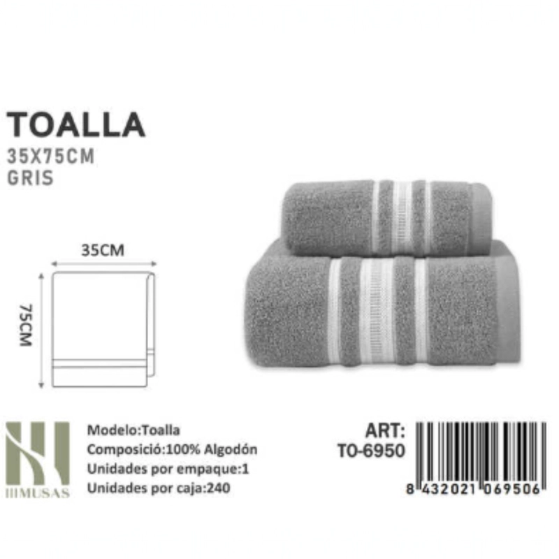 TOALLA DE BAÑO GRANDE 100% ALGODON IMUSSA 35X75CM - 1