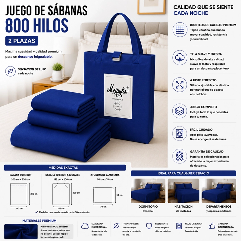JUEGO DE SABANAS 800 HILOS 2 PLAZAS MP - 1
