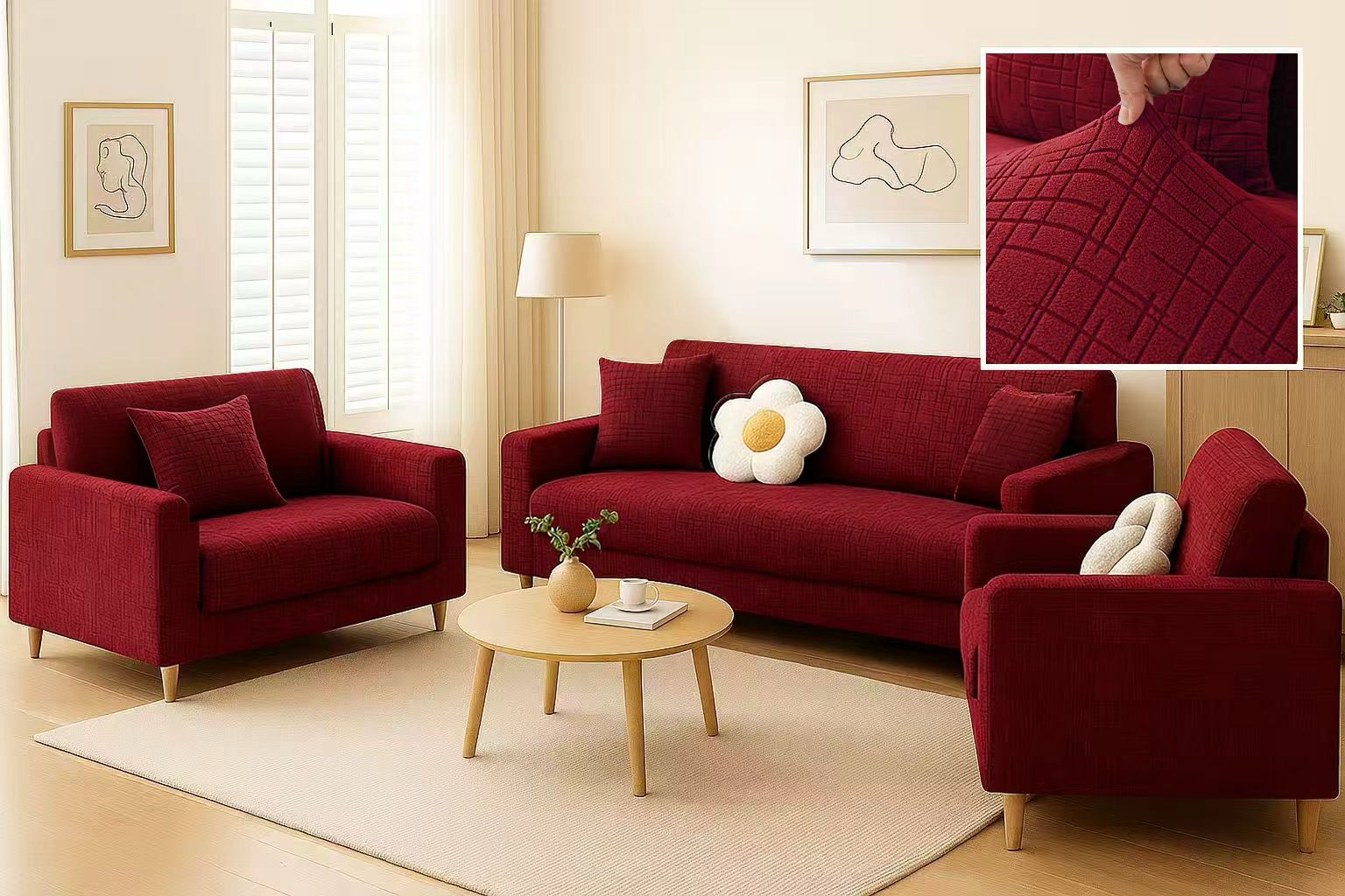 JUEGO DE FUNDAS CUBRE SILLON 3+1+1 LISO - 1