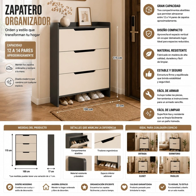 ZAPATERO ORGANIZADOR ESTANTE ARMARIO 100ANCHO 115 ALTO 17CM - 1