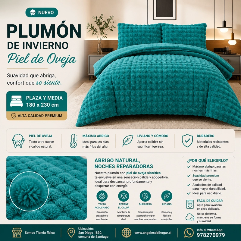 PLUMON DE INVIERNO IMITACION PIEL DE OVEJA PLAZA Y MEDIA - 2