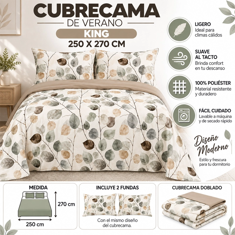 CUBRECAMA DE VERANO TAMAÑO KING 250X270 CM - 2