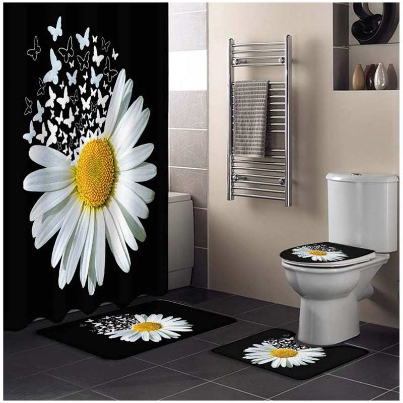 Juego de cortina y alfombra para el baño 04 piezas M01 - 1
