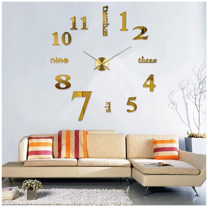 RELOJ DE PARED CON PEGATINAS DE ESPEJO ACRÍLICO DORADO15 - 1