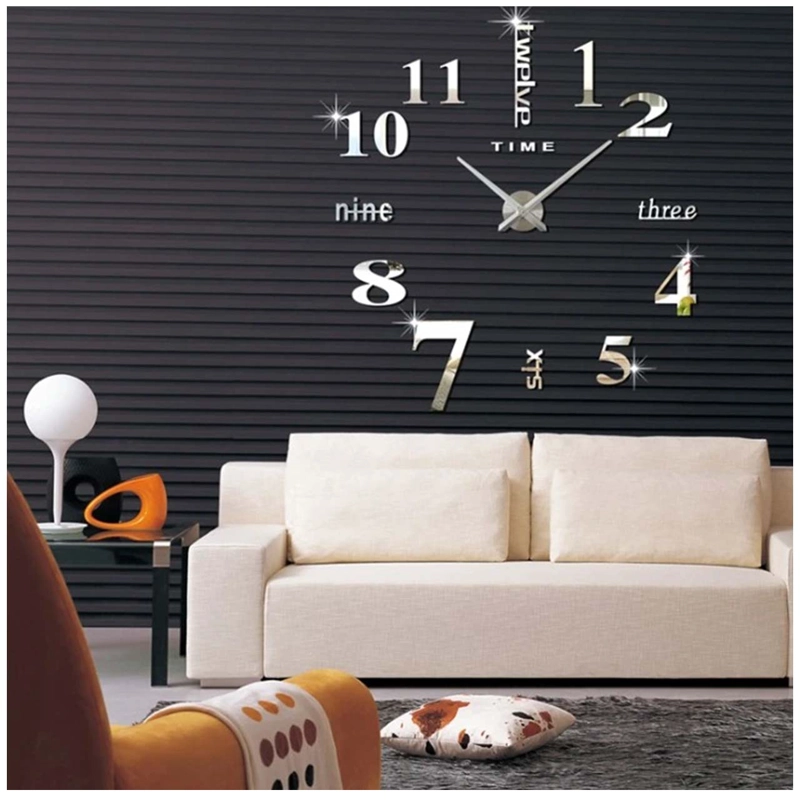 RELOJ DE PARED CON PEGATINAS DE ESPEJO ACRÍLICO PLATA15 - 1