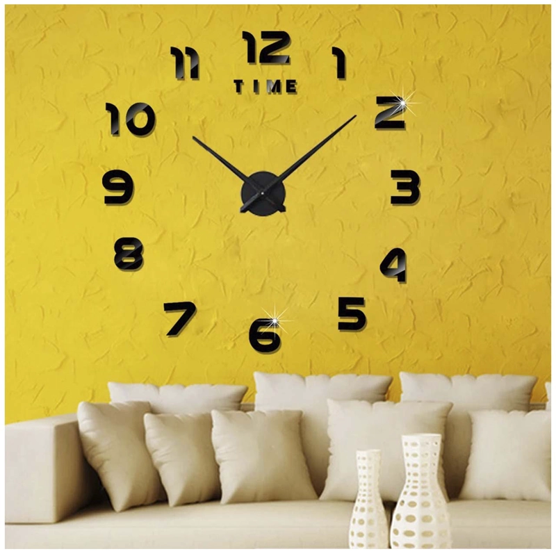 RELOJ DE PARED CON PEGATINAS DE ESPEJO ACRÍLICO NEGRO05 - 1