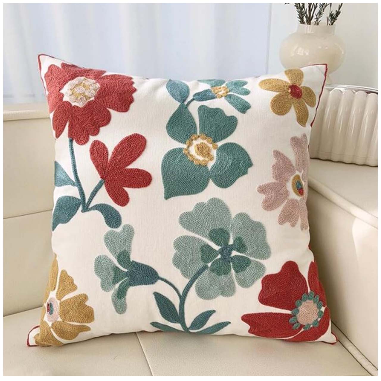 FUNDA COJÍN BORDADO FLORAL MOD5 BLANCO - 1
