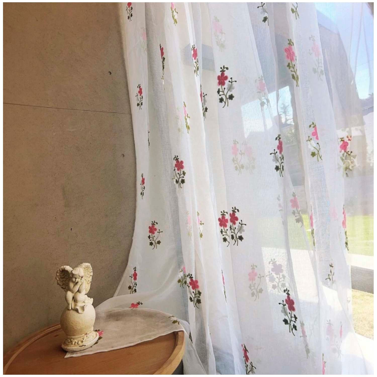 SET DE 02 VISILLOS BORDADOS CON ARGOLLAS 140X230 CM MOD09 - 1