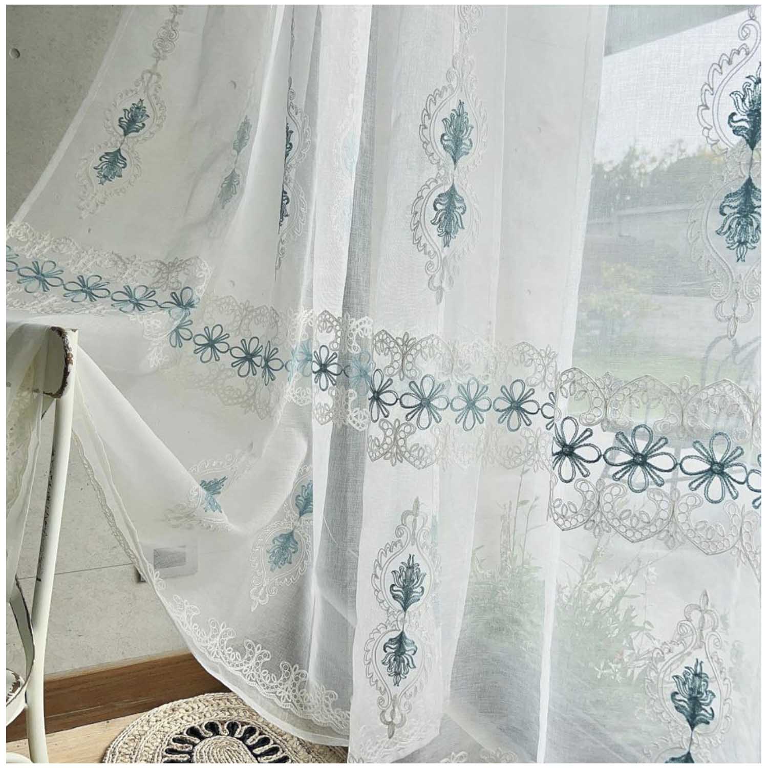 SET DE 02 VISILLOS BORDADOS CON ARGOLLAS 140X230 CM MOD02 - 1