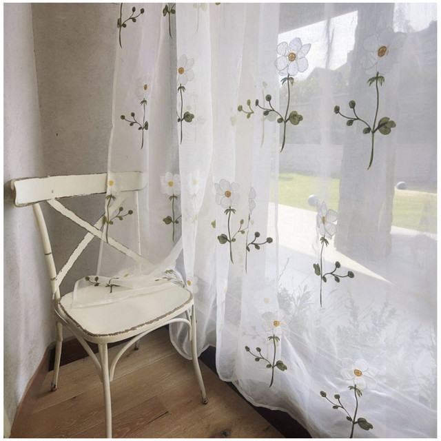 SET DE 02 VISILLOS BORDADOS CON ARGOLLAS 140X230 CM MOD10 - 1