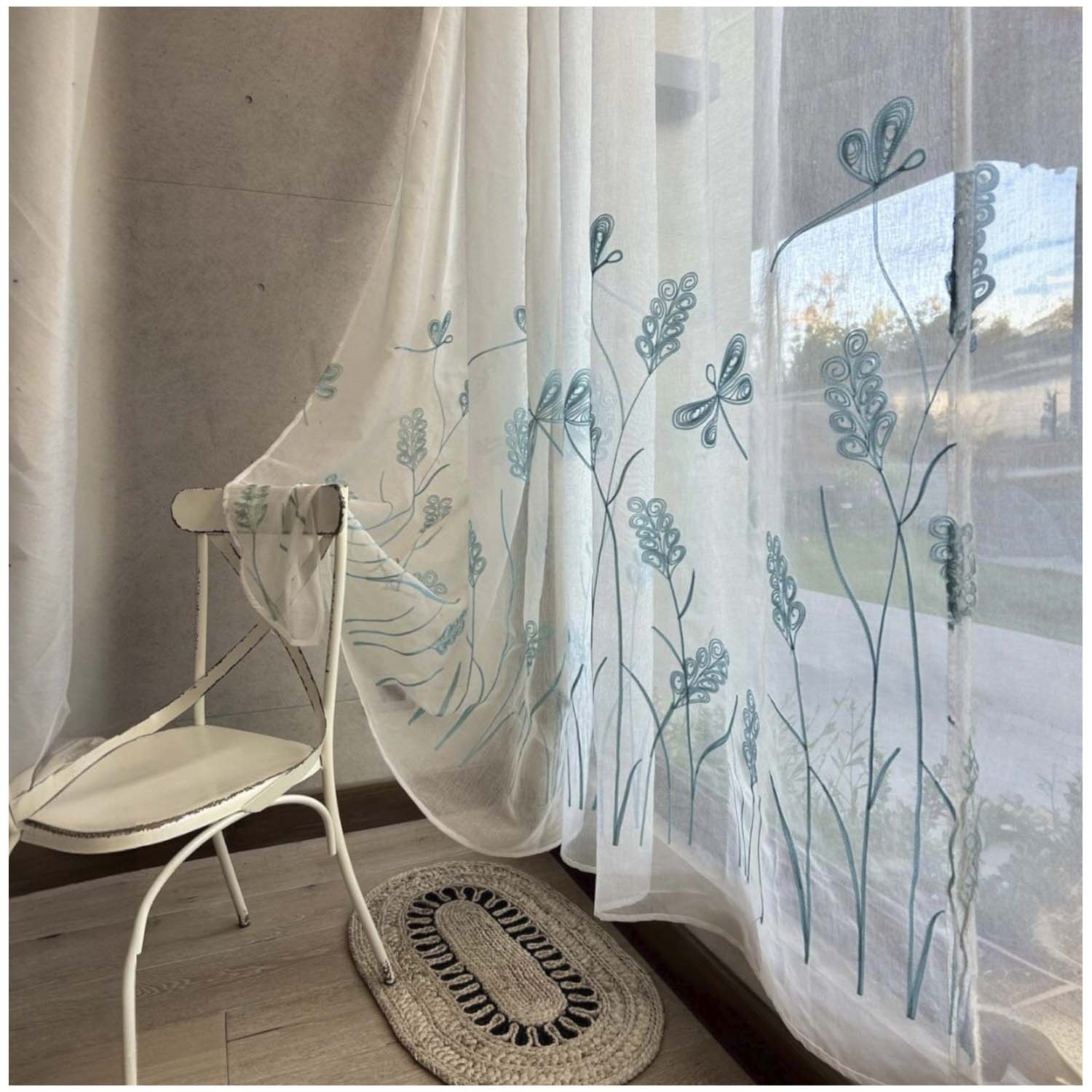 SET DE 02 VISILLOS BORDADOS CON ARGOLLAS 140X230 CM MOD06 - 1