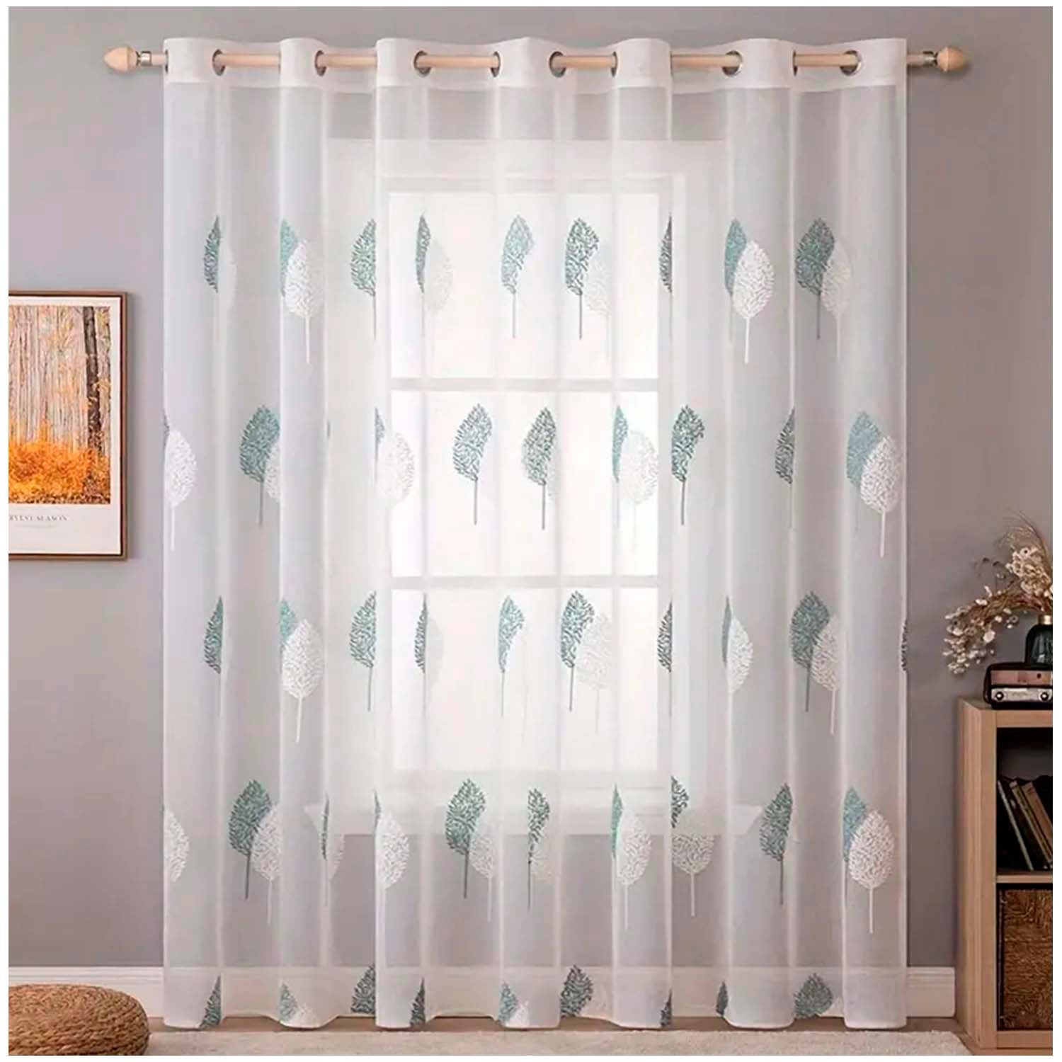 SET DE 02 VISILLOS BORDADOS CON ARGOLLAS 140X230 CM MOD11 - 1