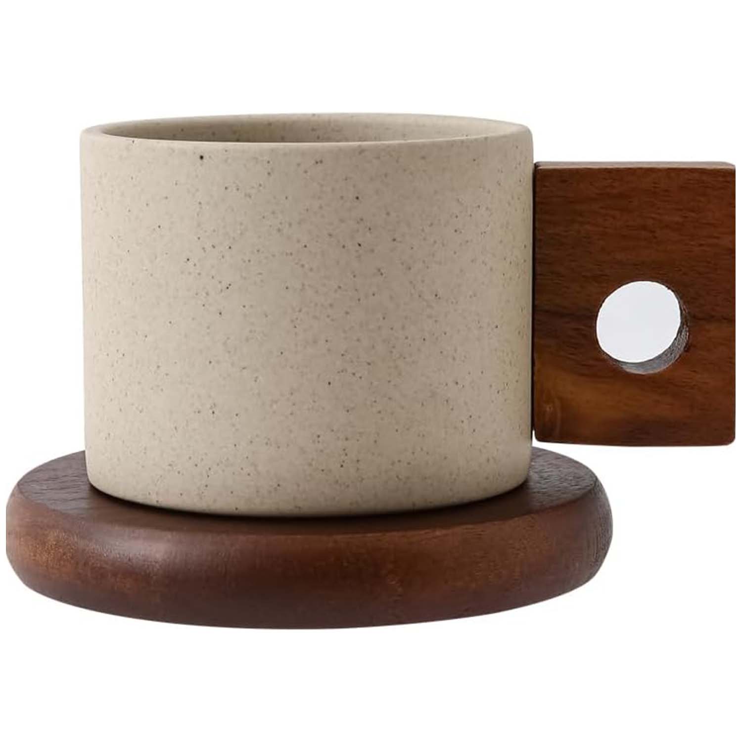 TAZA DE CERÁMICA VINTAGE CON ASA DE MADERA NATURAL 300ML - 1