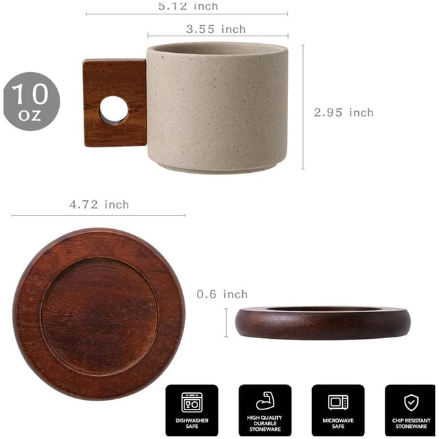 TAZA DE CERÁMICA VINTAGE CON ASA DE MADERA NATURAL 300ML - 3