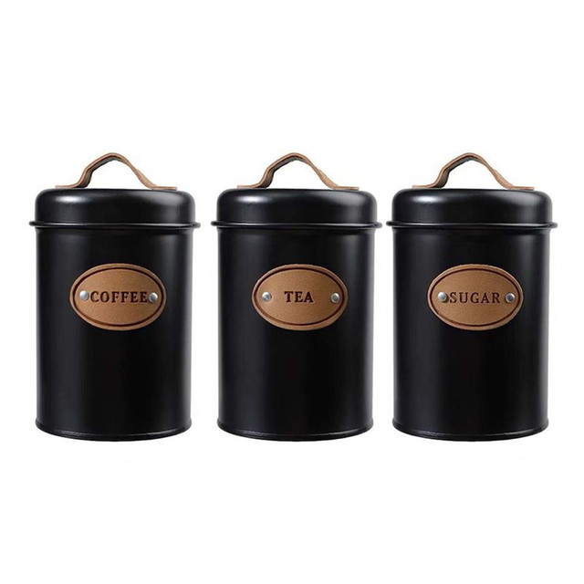 SET DE 3 RECIPIENTES DE COCINA VINTAGE MULTIFUNCIÓN PARA CAFÉ TÉ Y AZÚCAR NEGRO - 1