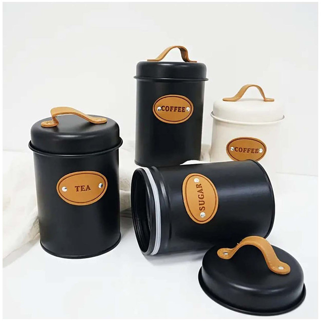 SET DE 3 RECIPIENTES DE COCINA VINTAGE MULTIFUNCIÓN PARA CAFÉ TÉ Y AZÚCAR NEGRO - 3