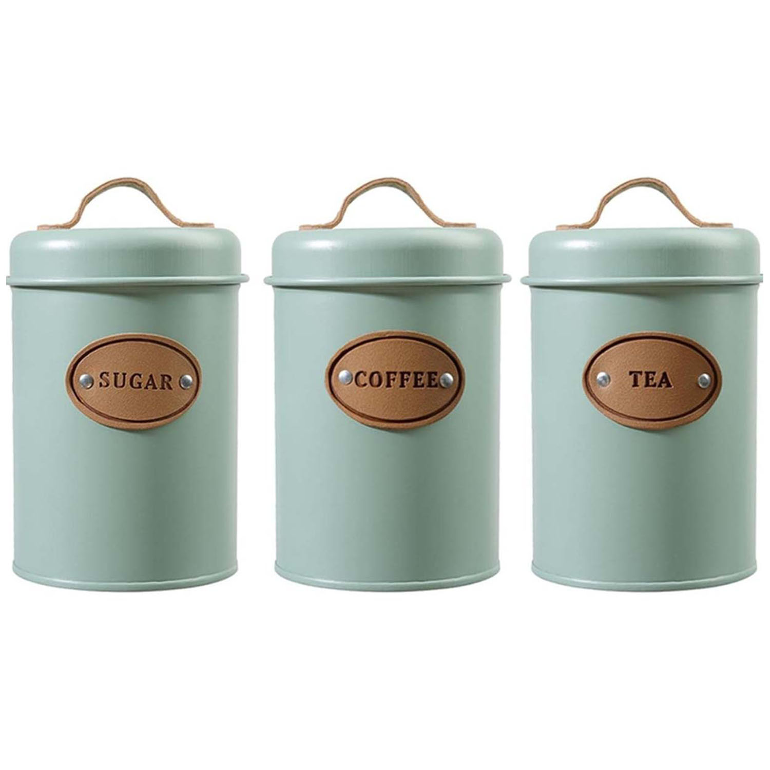 SET DE 3 RECIPIENTES DE COCINA VINTAGE MULTIFUNCIÓN PARA CAFÉ TÉ Y AZÚCAR VERDE - 1