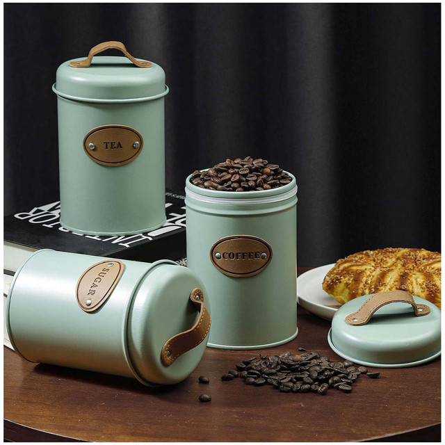 SET DE 3 RECIPIENTES DE COCINA VINTAGE MULTIFUNCIÓN PARA CAFÉ TÉ Y AZÚCAR VERDE - 2