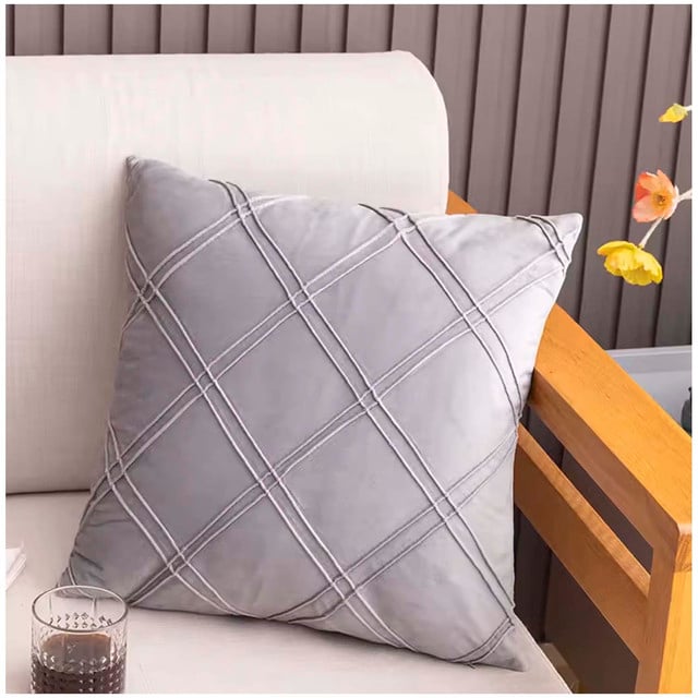 PACK DE 02 FUNDAS DE COJÍN DE TERCIOPELO CON RAYAS 45X45 GRIS - 2
