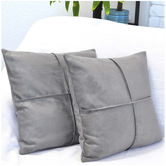 PACK DE 02 FUNDAS DE COJÍN DE SEMICUERO SINTÉTICO 50X50 CM PLOMO - 2