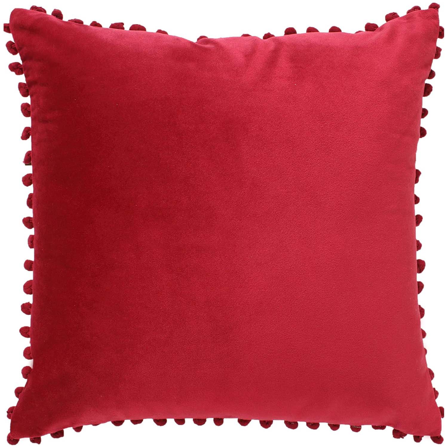 PACK DE 02 FUNDAS DE COJÍN DE TERCIOPELO CON POMPON 45X45 BURDEO - 1