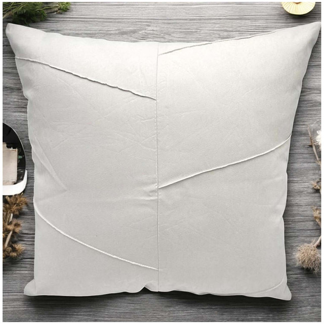PACK DE 02 FUNDAS DE COJÍN DE SEMICUERO SINTÉTICO 50X50 CM CREMA - 2