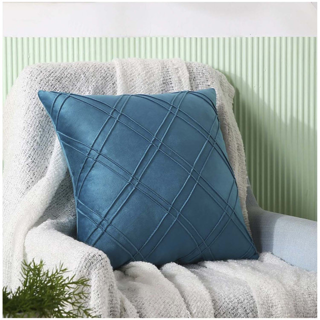 PACK DE 02 FUNDAS DE COJÍN DE TERCIOPELO CON RAYAS 45X45 APETROLEO - 4