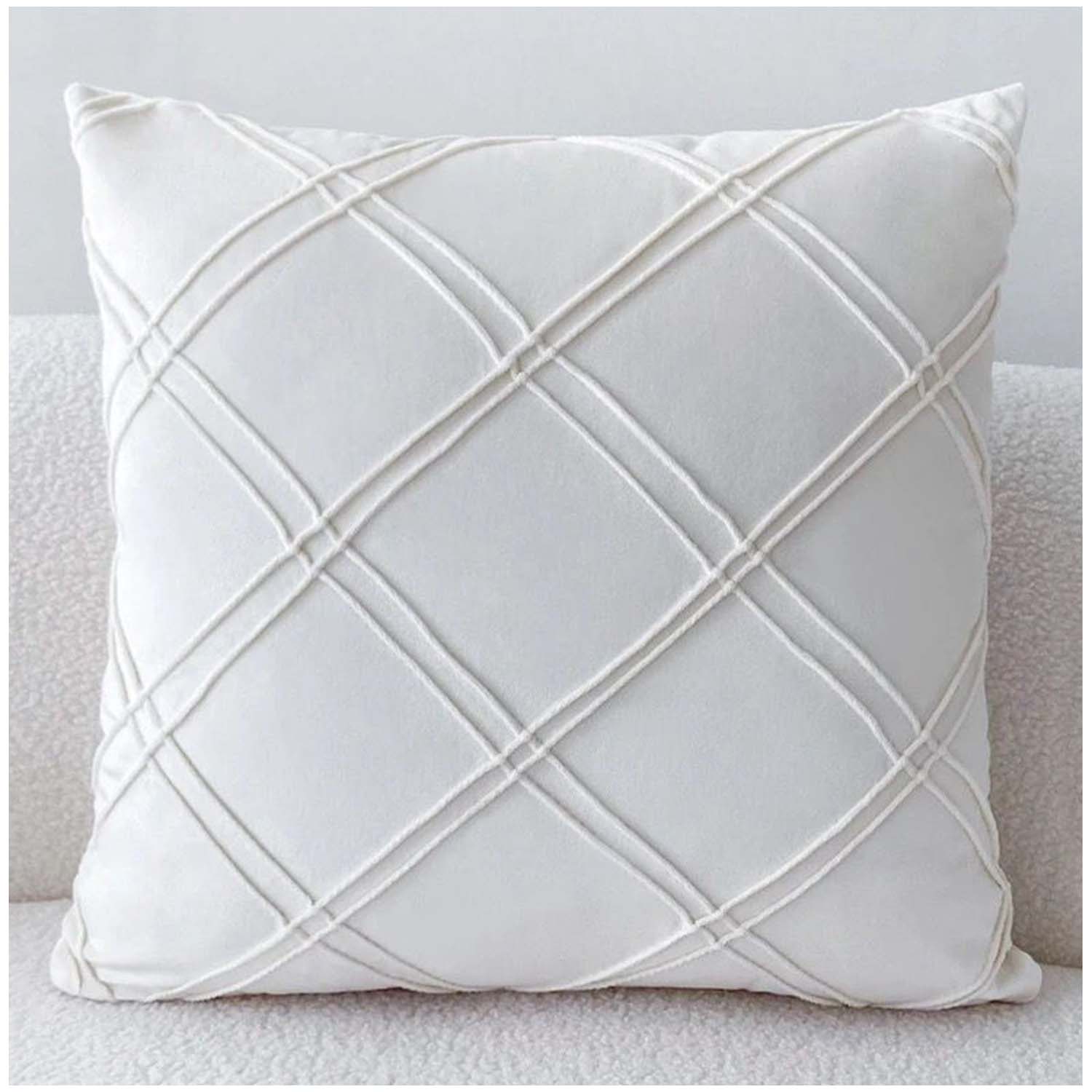 PACK DE 02 FUNDAS DE COJÍN DE TERCIOPELO CON RAYAS 45X45 CREMA - 1