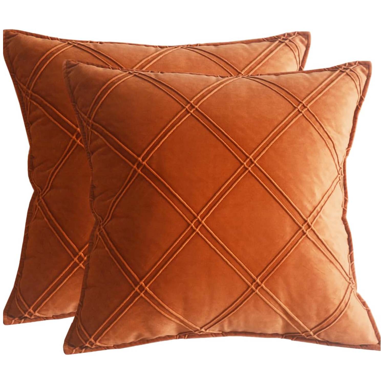 PACK DE 02 FUNDAS DE COJÍN DE TERCIOPELO CON RAYAS 45X45 NARANJA - 1